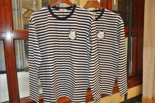 메종키츠네 빅 로고 스트라이프 긴팔티