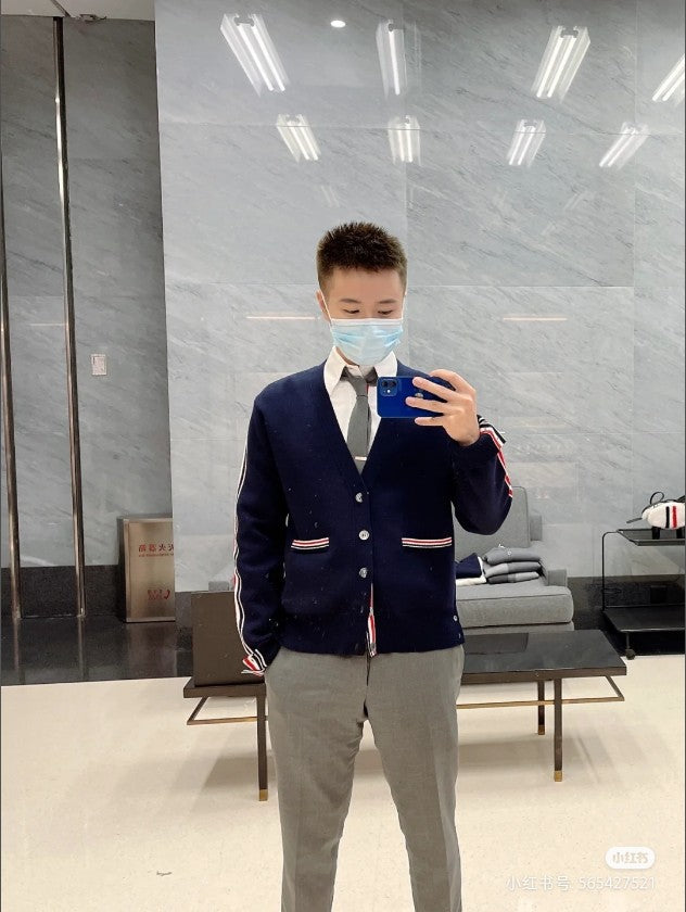 톰브라운 메리노울 삼선탭 가디건