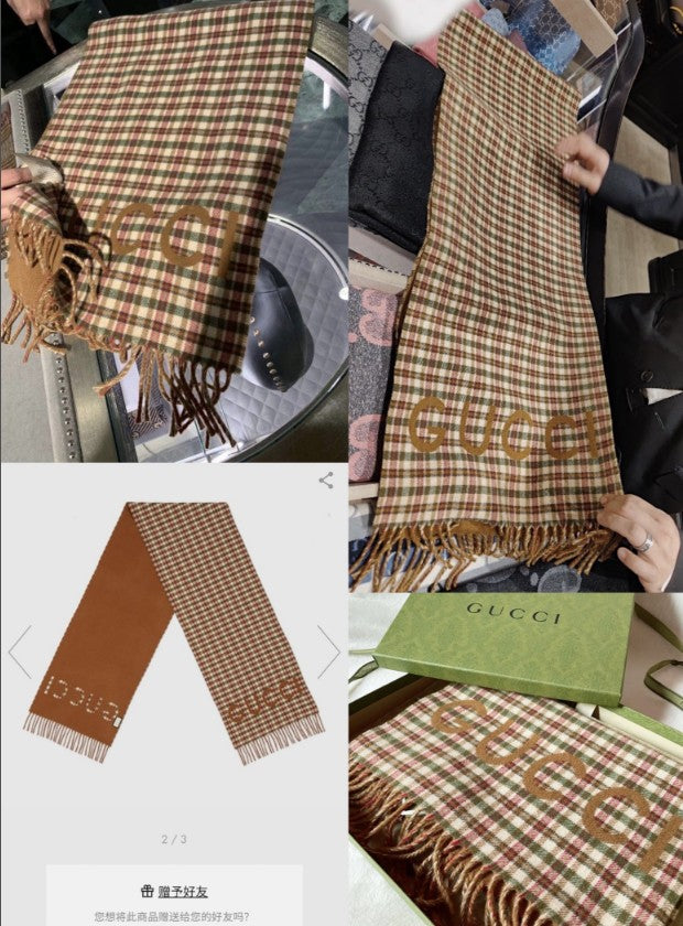 구찌 체크 배색 양면 머플러