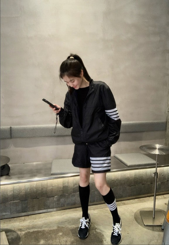 톰브라운 사선 쉬어 립스탑 오버핏 집업 자켓