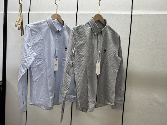 아미 스몰 로고 스트라이프 코튼 남방 셔츠