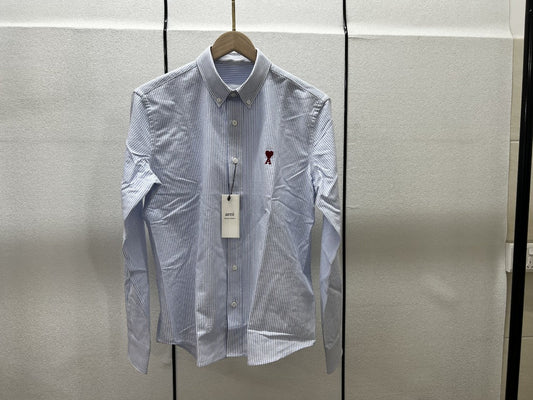 아미 스몰 로고 스트라이프 코튼 남방 셔츠