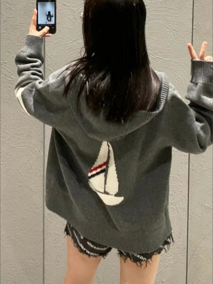 톰브라운 사선 울 후드 집업