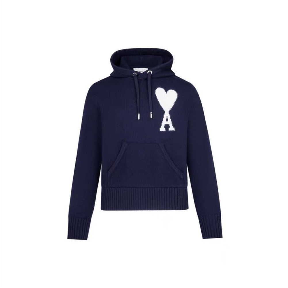 아미 빅 로고 니트 후드티