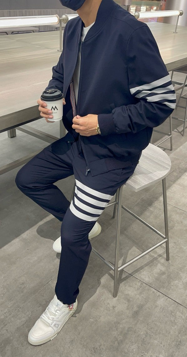 톰브라운 사선 플레인 위브 블루종 자켓