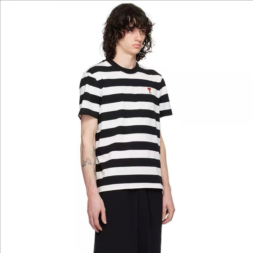 아미 하트 로고 스트라이프 반팔티