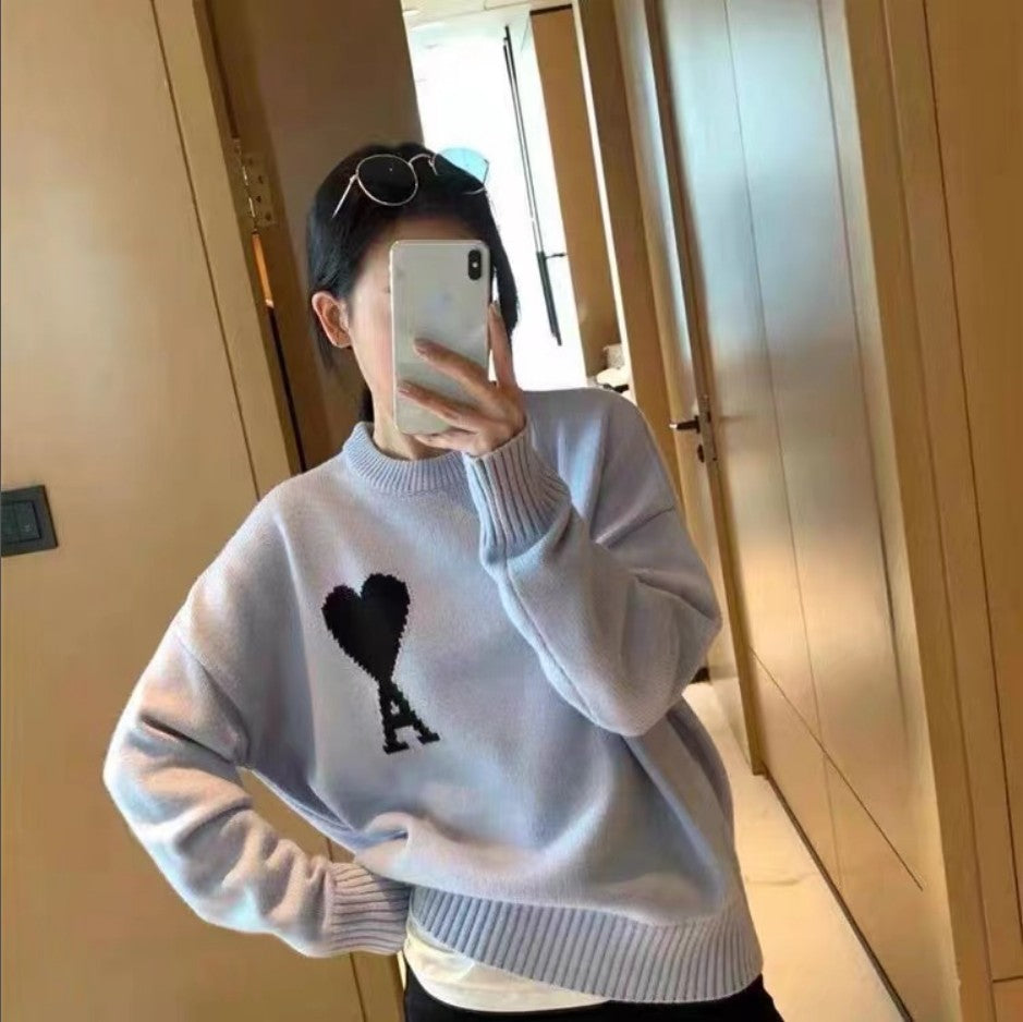 아미 블랙 빅 로고 오버핏 니트