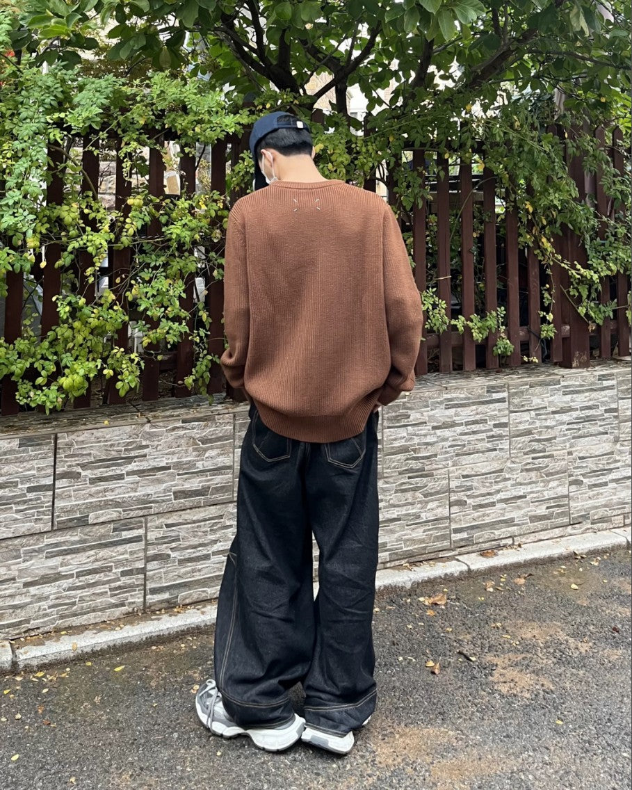 메종 마르지엘라 사각 스티치 솔리드 풀오버 니트