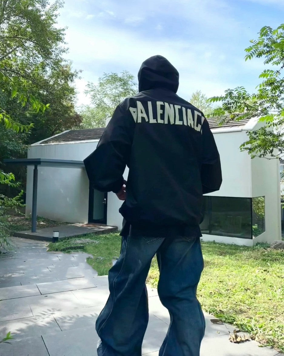 발렌시아가 테이프 레터링 로고 오버핏 자켓