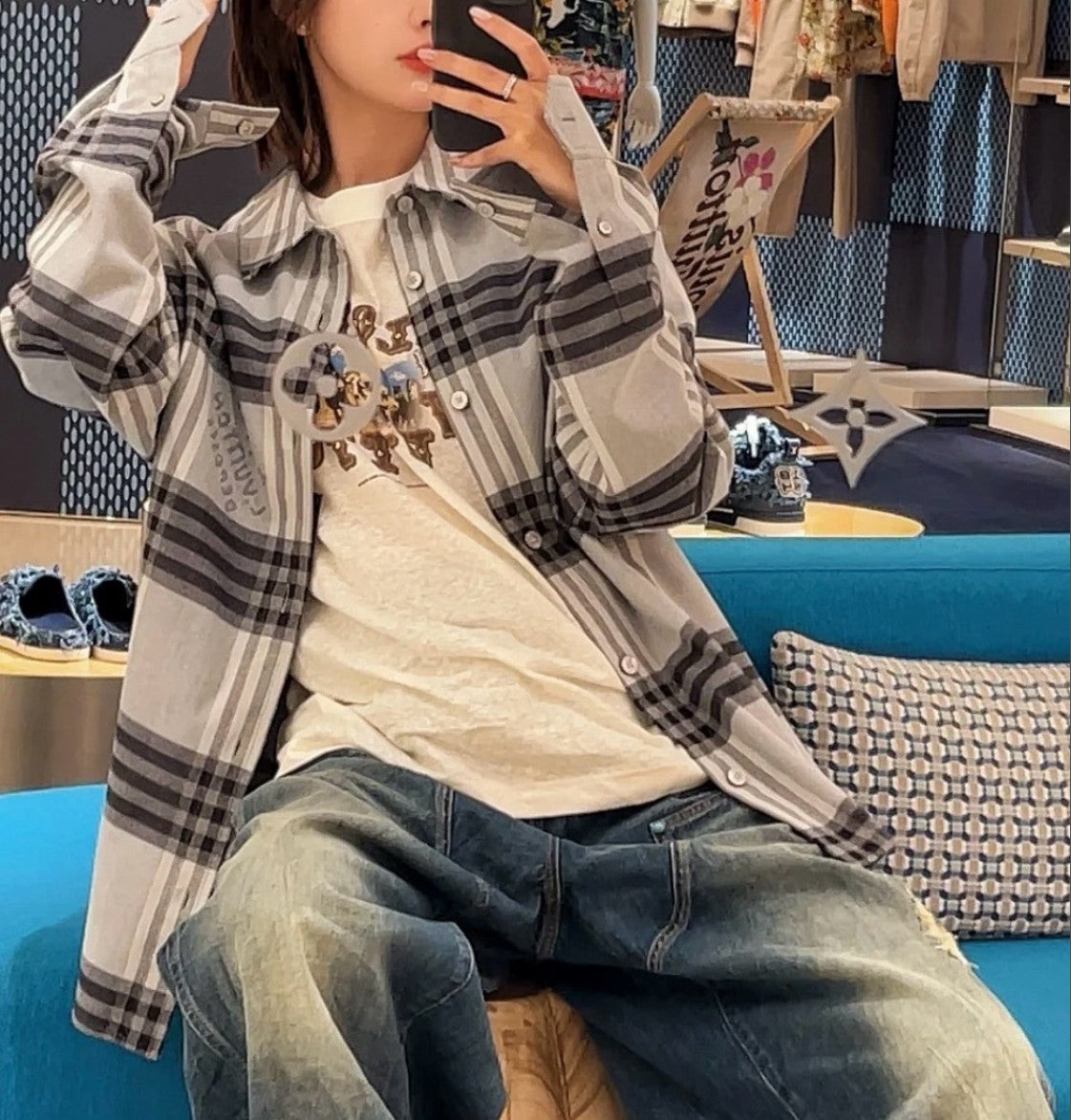 루이비통 오버핏 체크 남방 셔츠