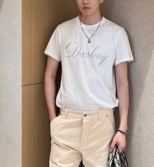 디올 레터링 펄 로고 반팔티