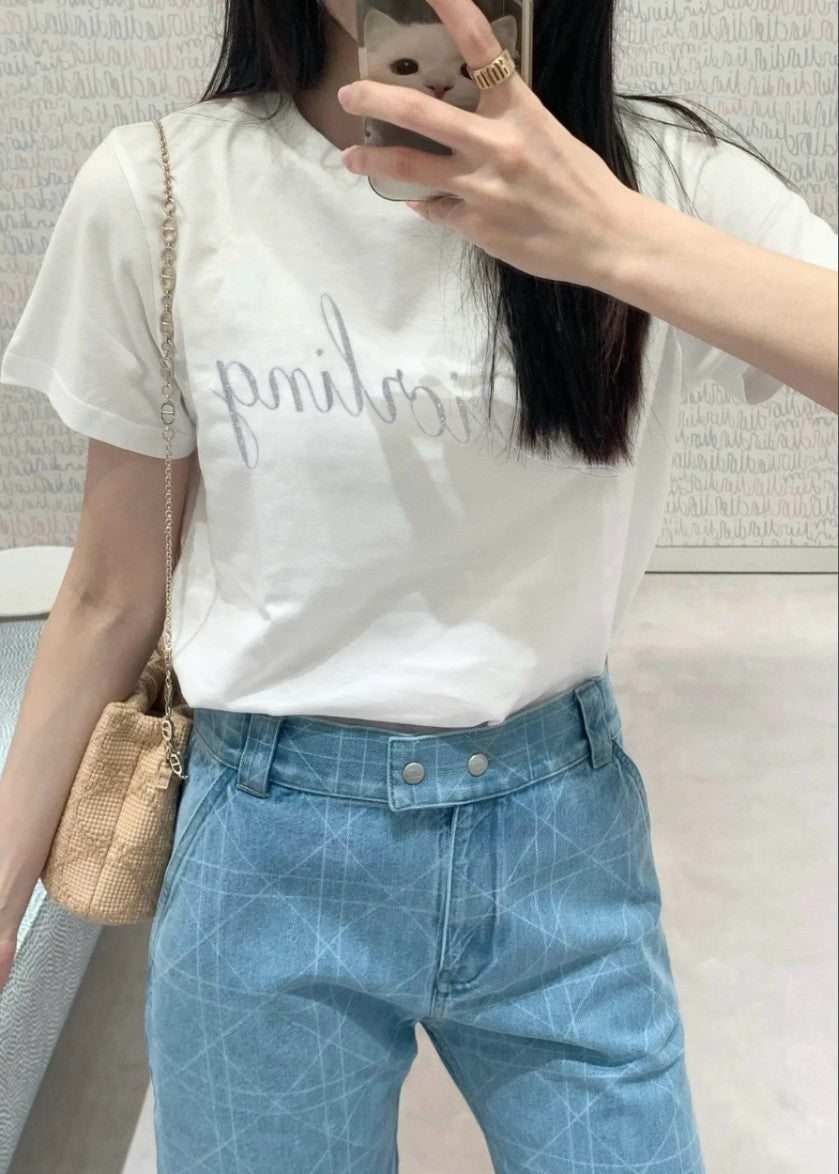 디올 레터링 펄 로고 반팔티