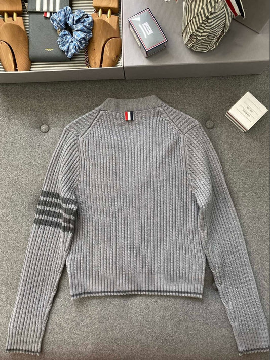 톰브라운 사선 완장 여성 케이블 가디건