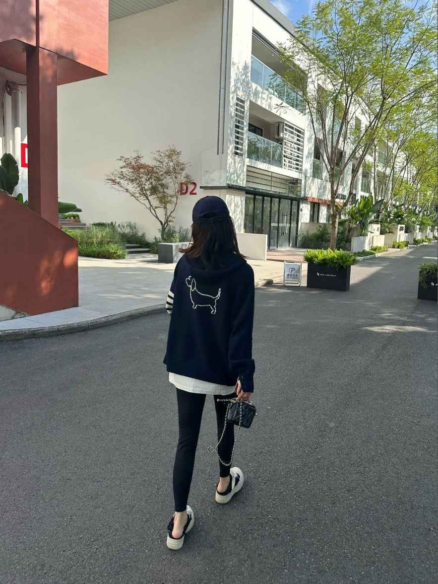 톰브라운 강아지 로고 니트 후드 집업