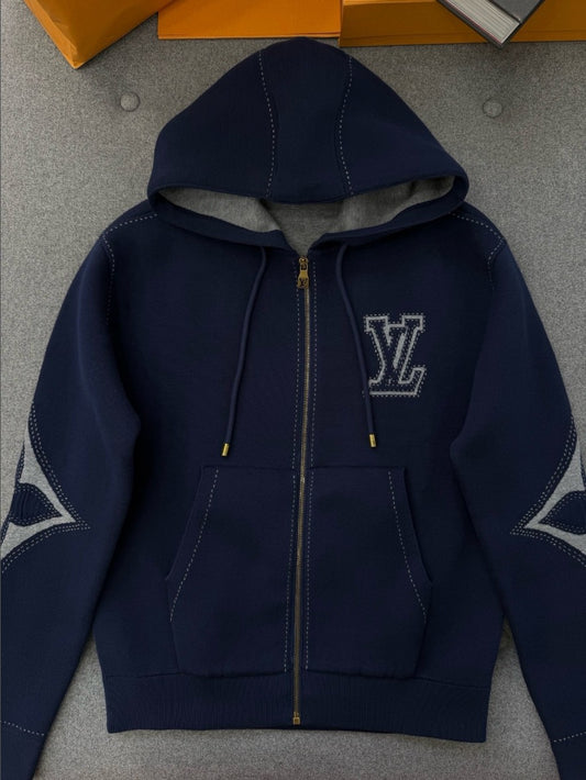 루이비통 LV 로고 아플리케 니트 후드 집업