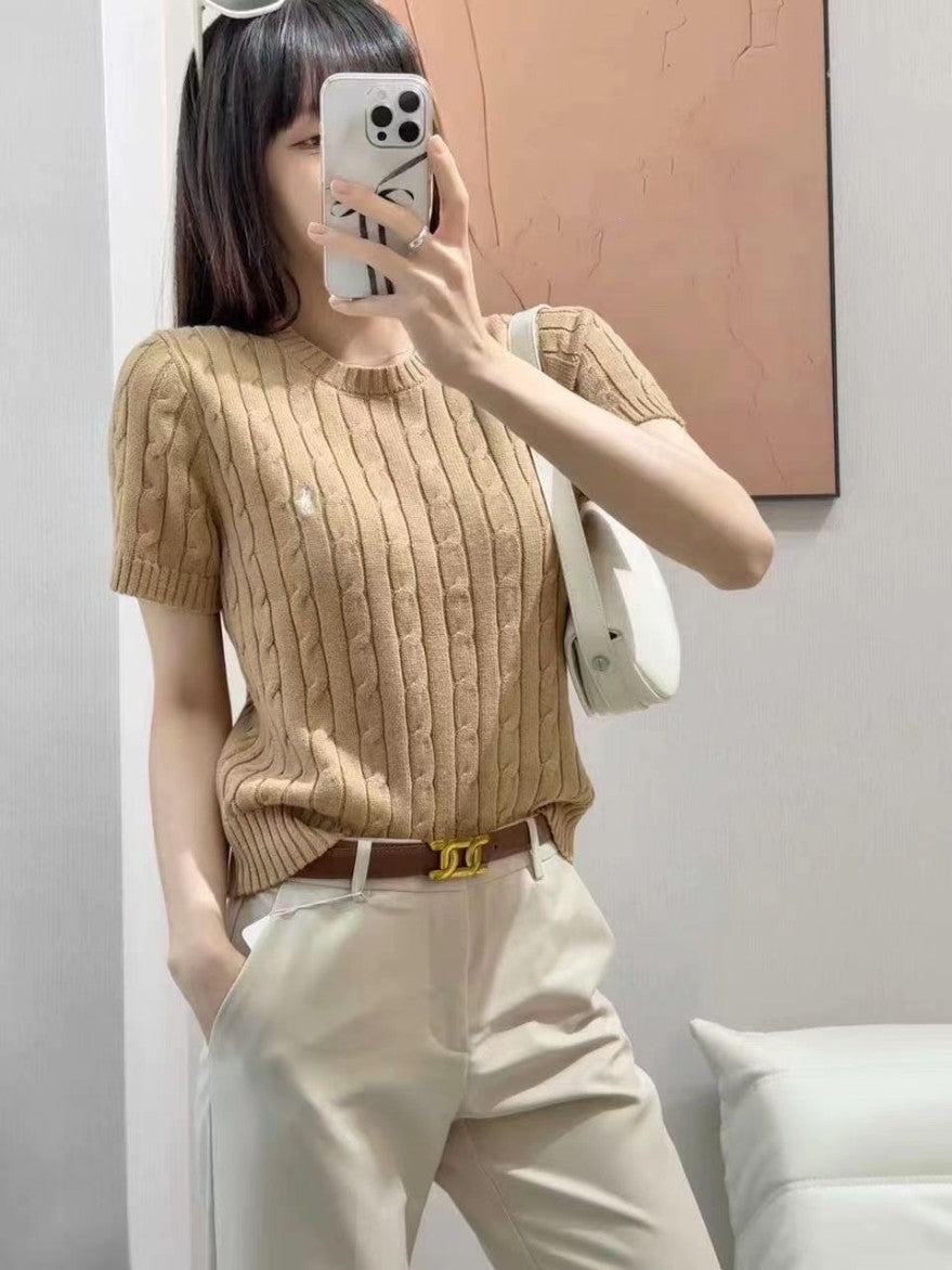 폴로 랄프로렌 여성 케이블 니트 반팔티