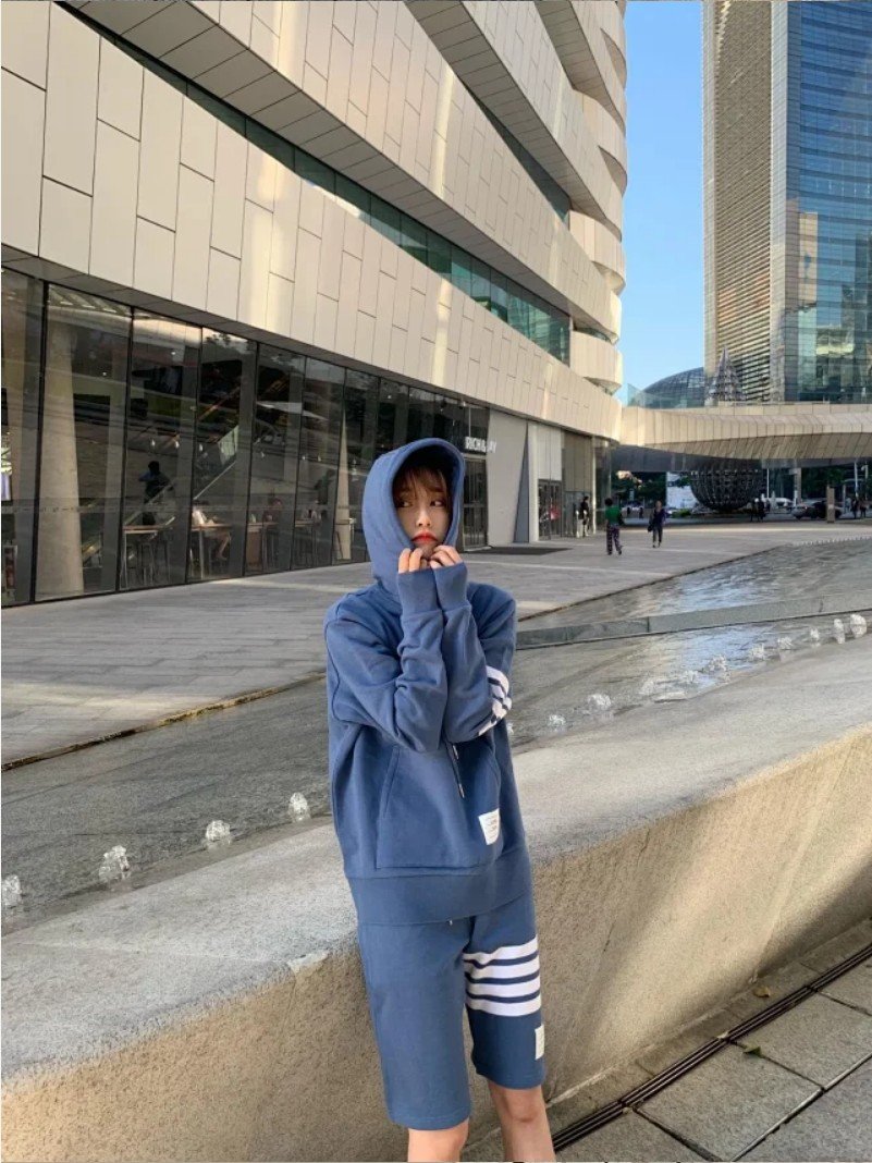 톰브라운 사선 배색 후드티
