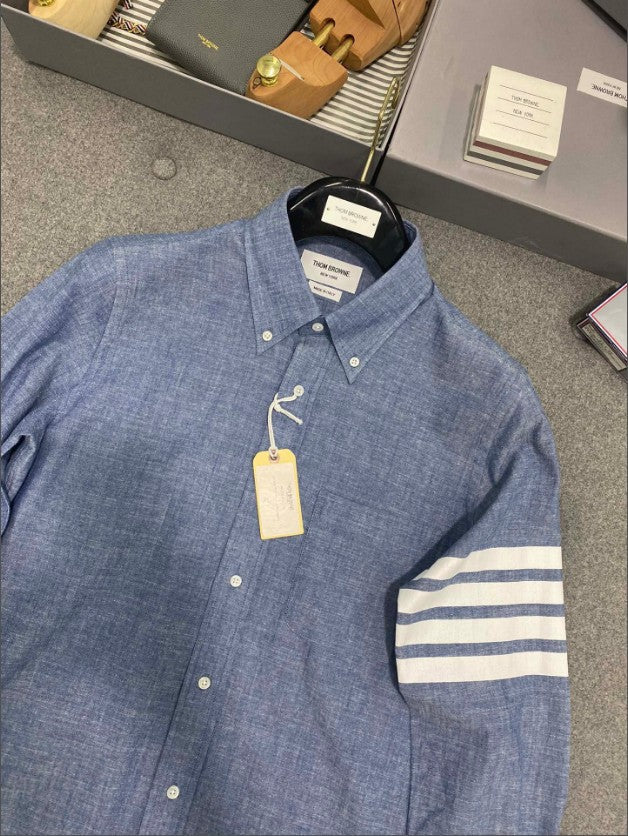 톰브라운 사선 샴브레이 코튼 남방 셔츠