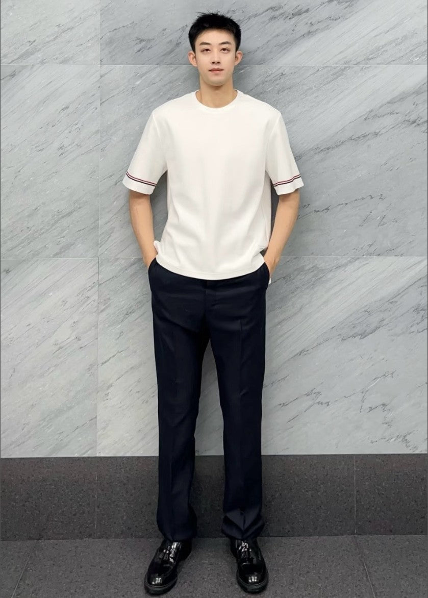 톰브라운 소매 삼선 절개 반팔티