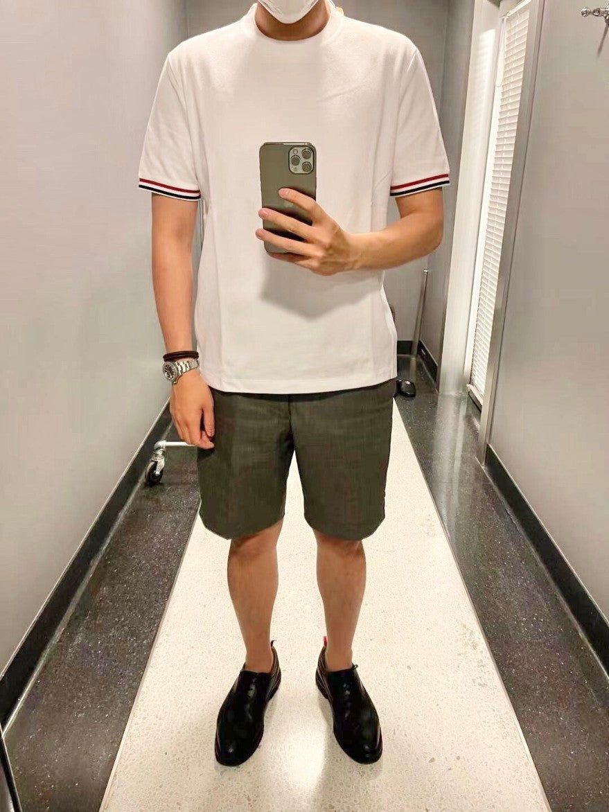 톰브라운 소매 삼선 피케 반팔티