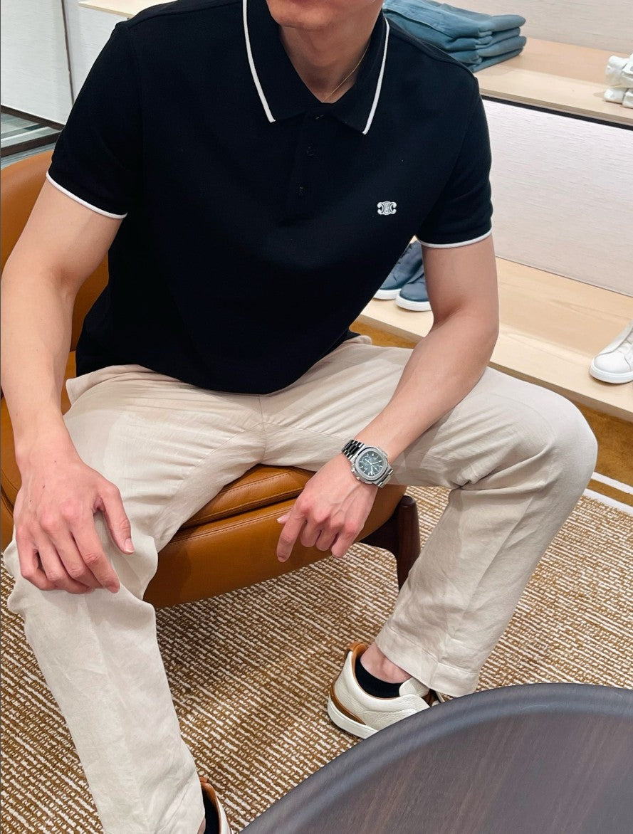 셀린느 자수 로고 카라 반팔티