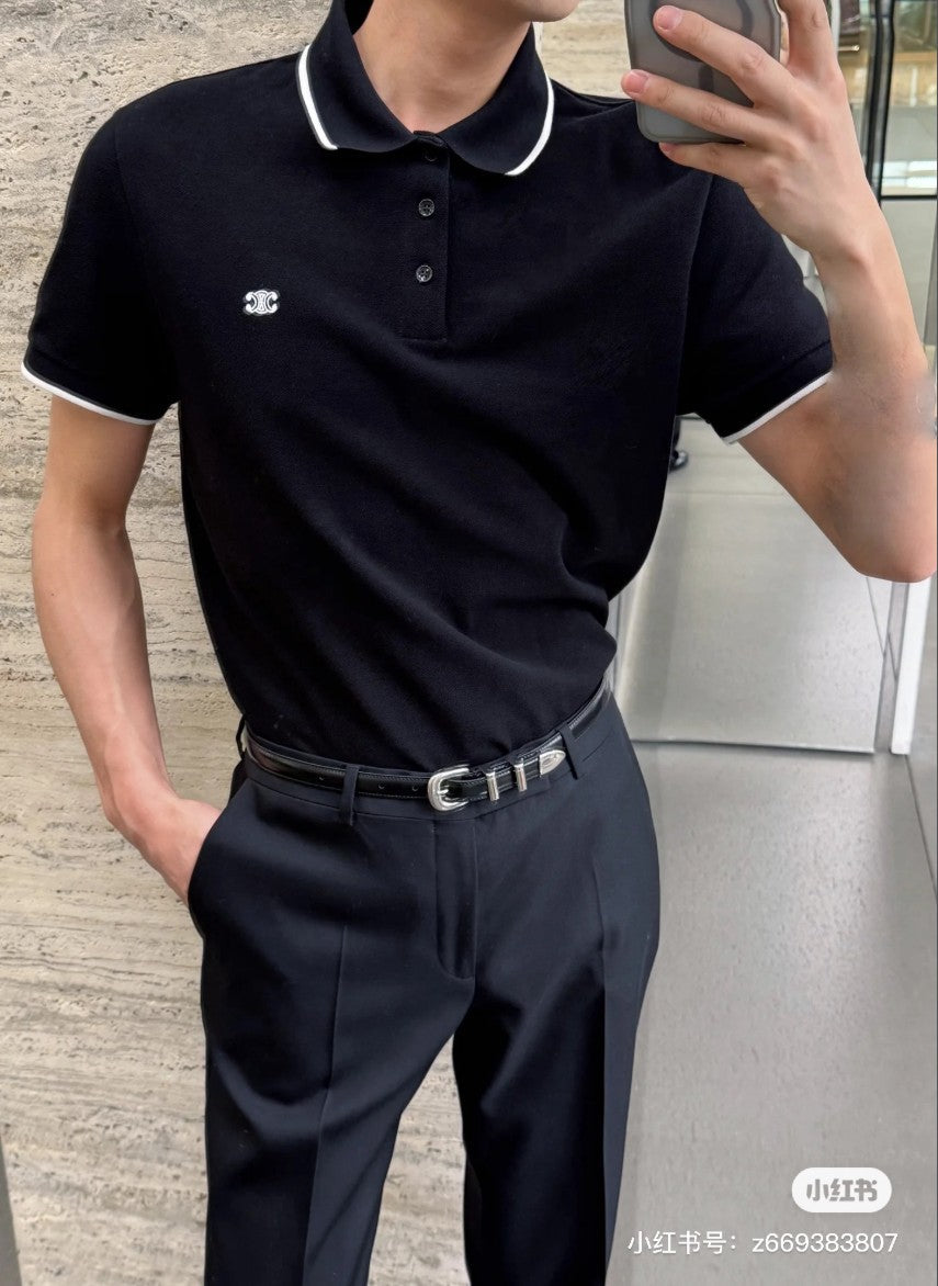 셀린느 자수 로고 카라 반팔티