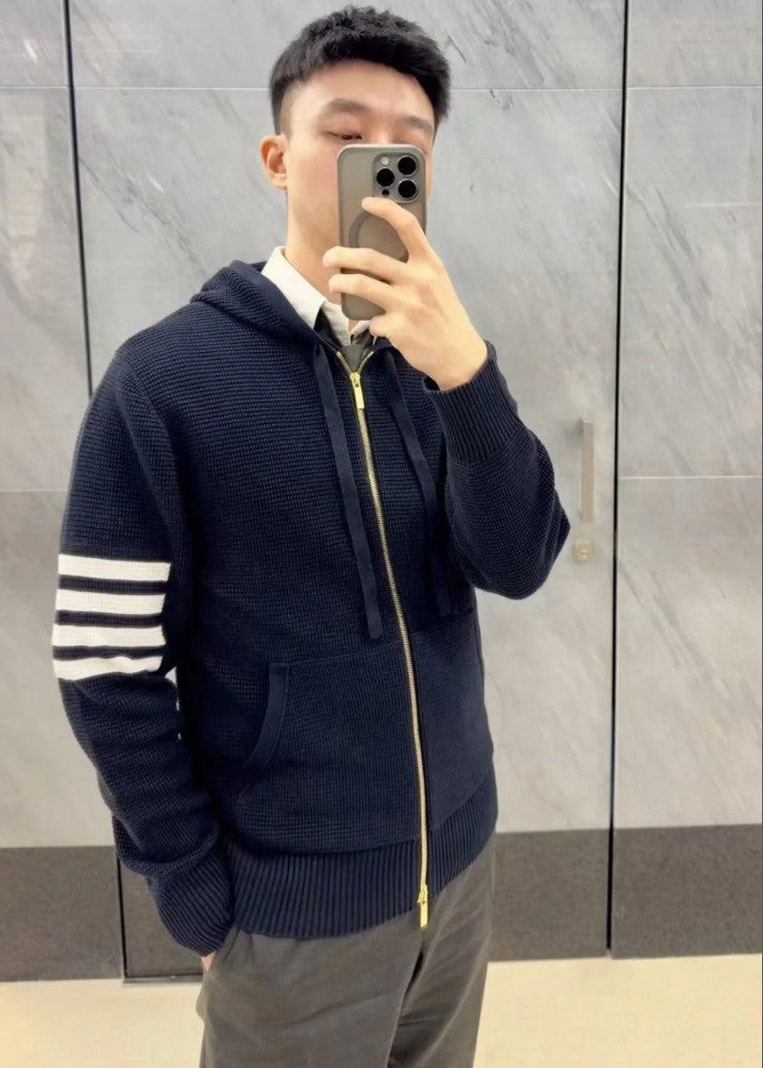 톰브라운 니트 와플 투웨이 후드 집업