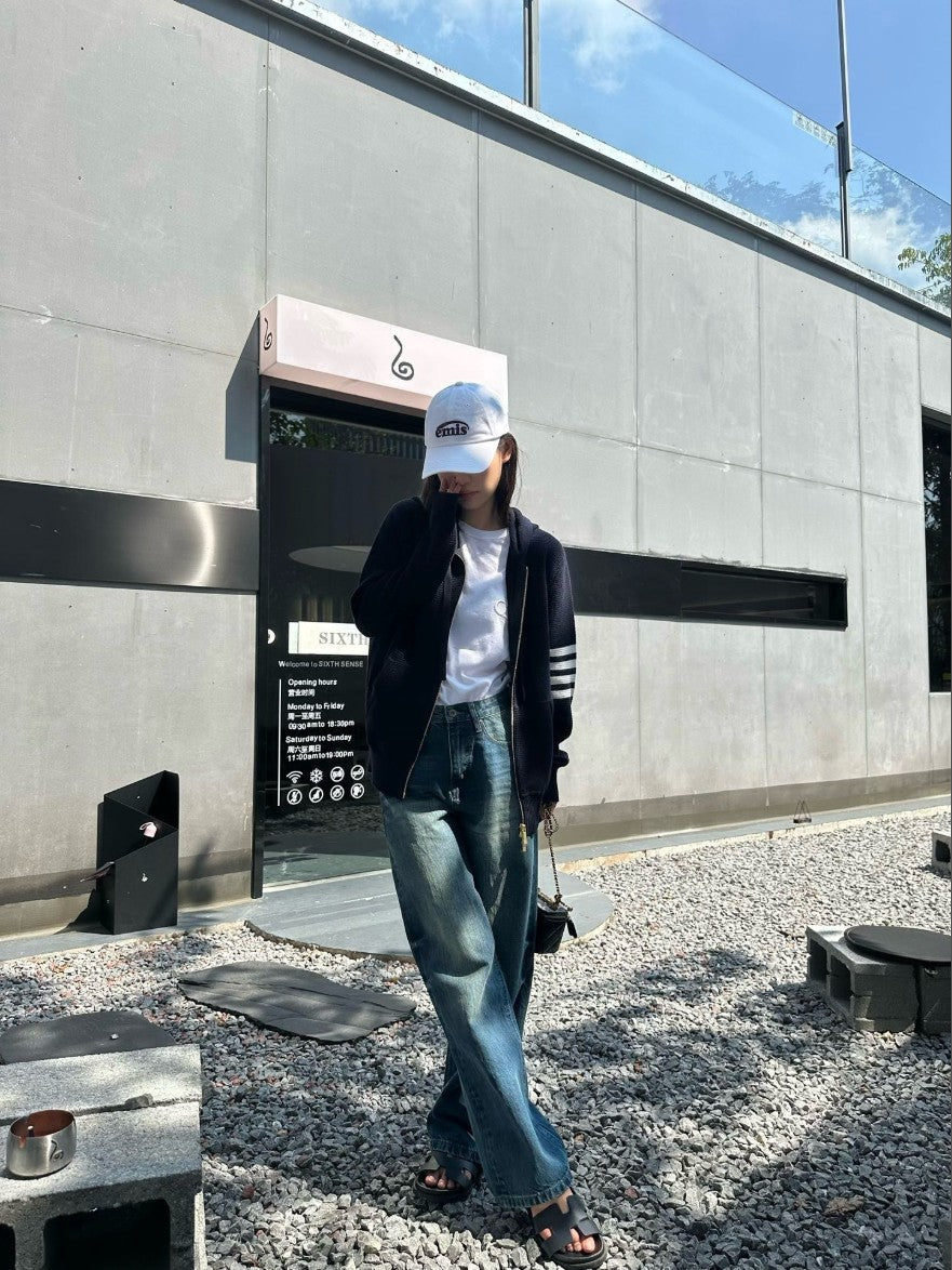 톰브라운 사선 완장 와플 후드 집업