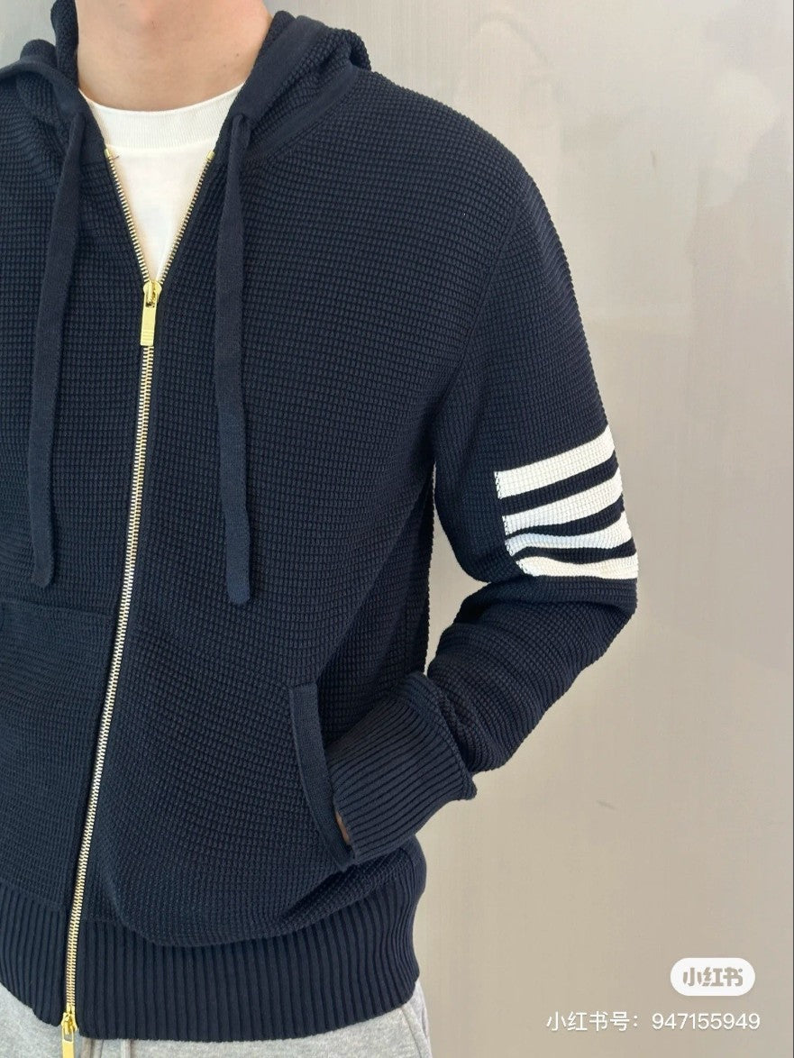 톰브라운 사선 완장 와플 후드 집업