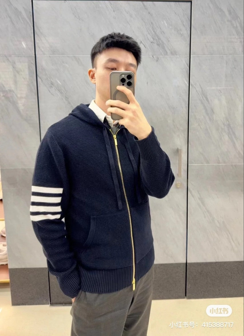 톰브라운 사선 완장 와플 후드 집업