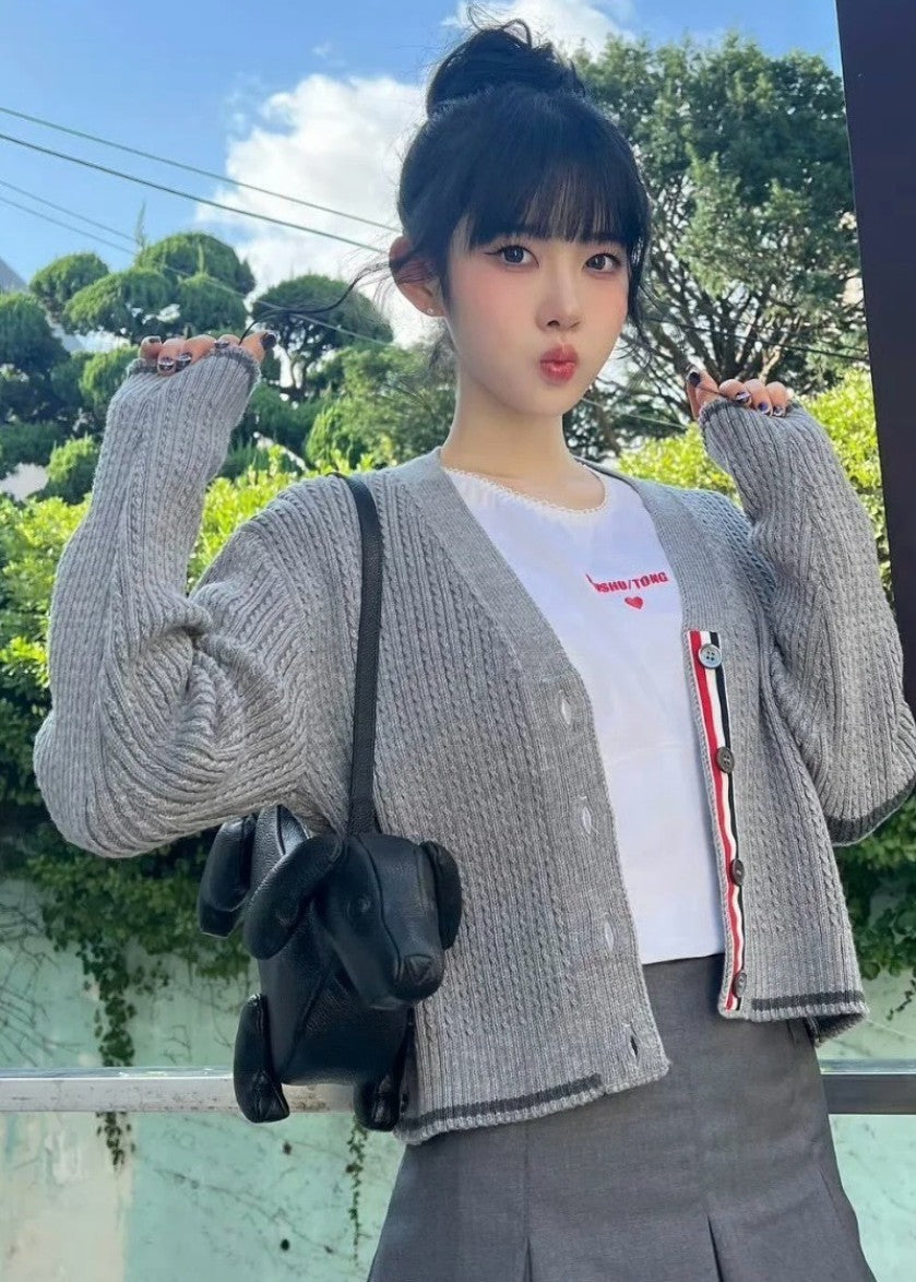 톰브라운 사선 완장 여성 케이블 가디건