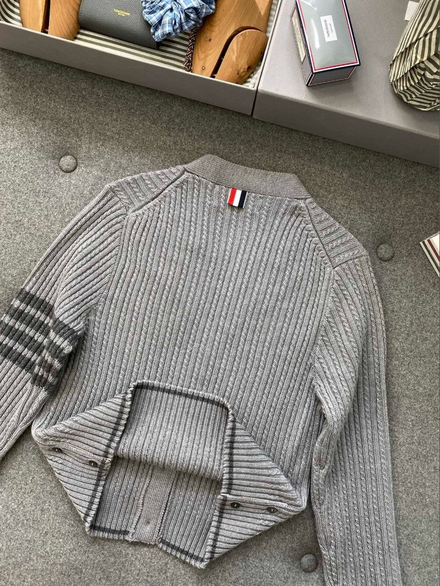 톰브라운 사선 완장 여성 케이블 가디건