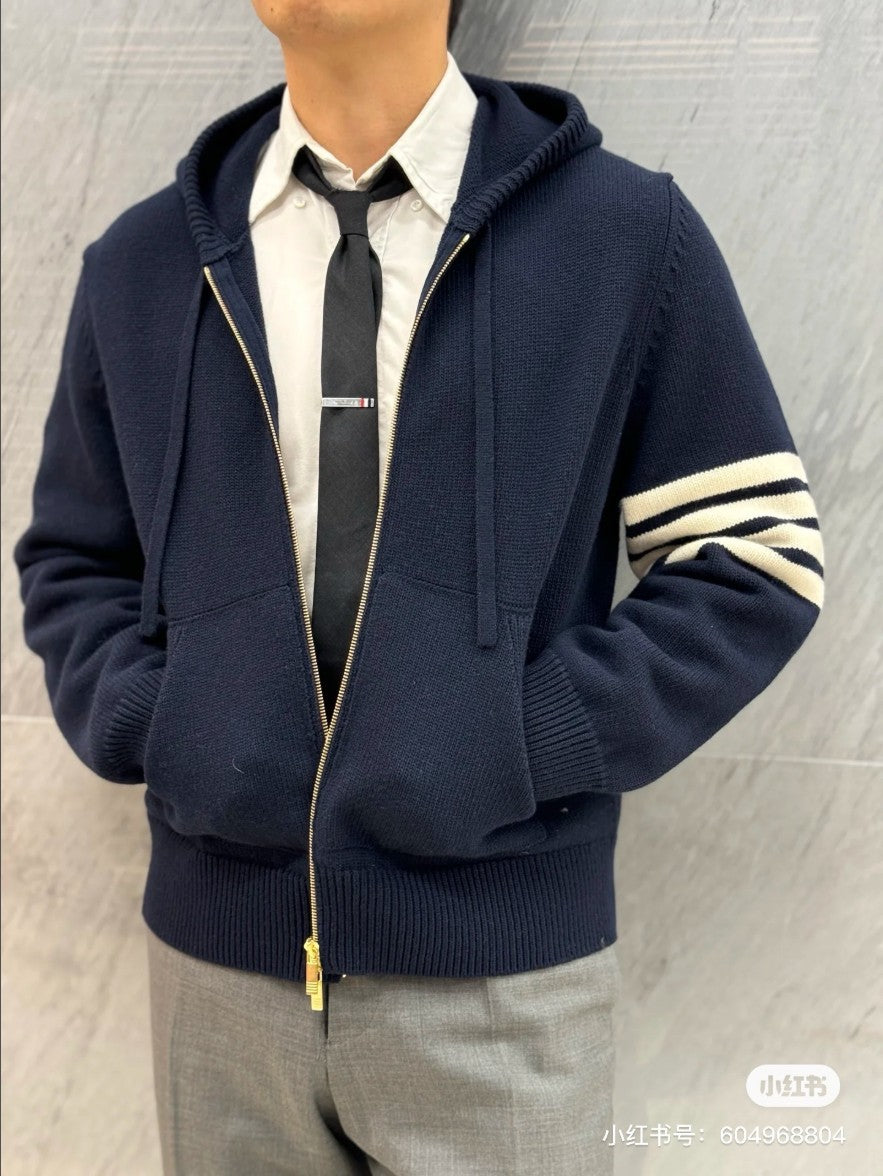 톰브라운 강아지 로고 니트 후드 집업