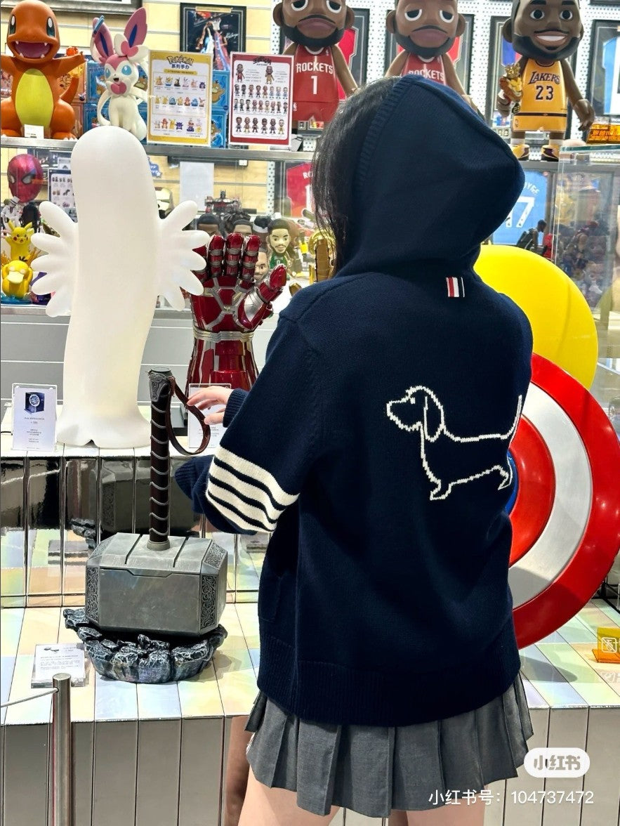 톰브라운 강아지 로고 니트 후드 집업