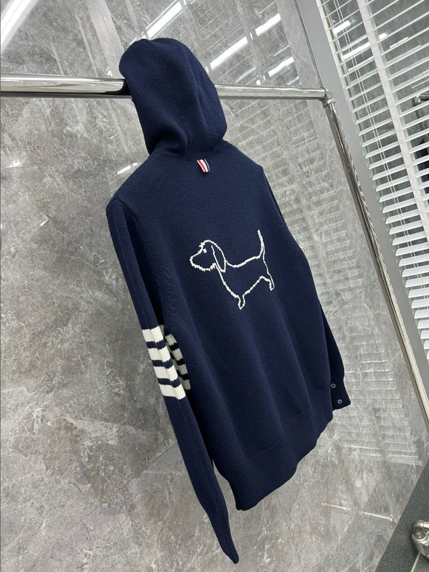 톰브라운 강아지 로고 니트 후드 집업