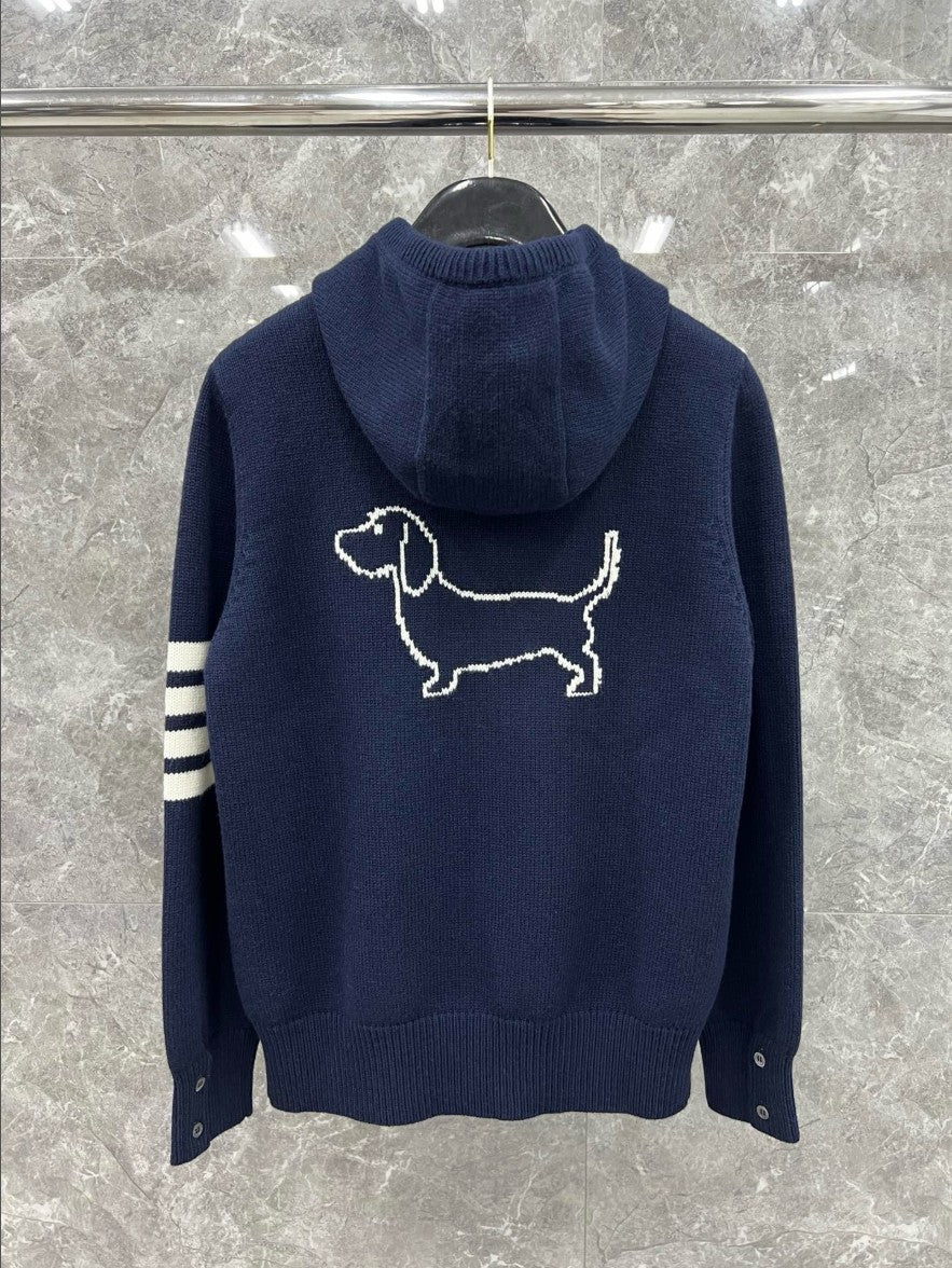 톰브라운 강아지 로고 니트 후드 집업