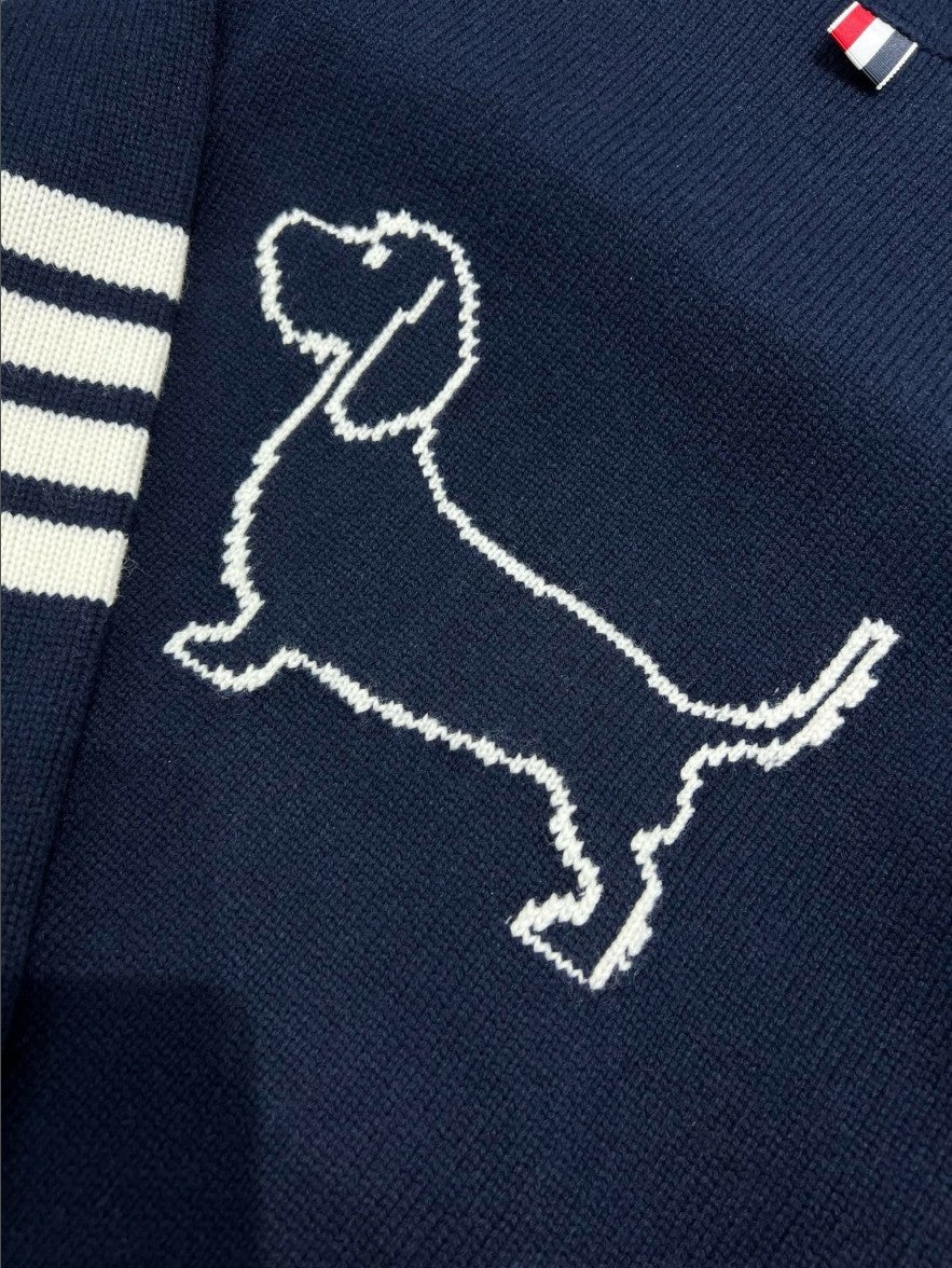 톰브라운 강아지 로고 니트 후드 집업