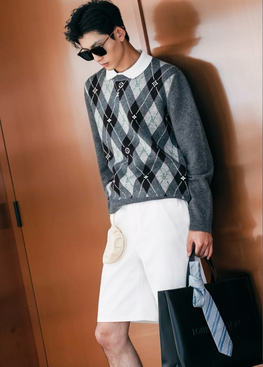 루이비통 LV 로고 아가일 크루넥 니트