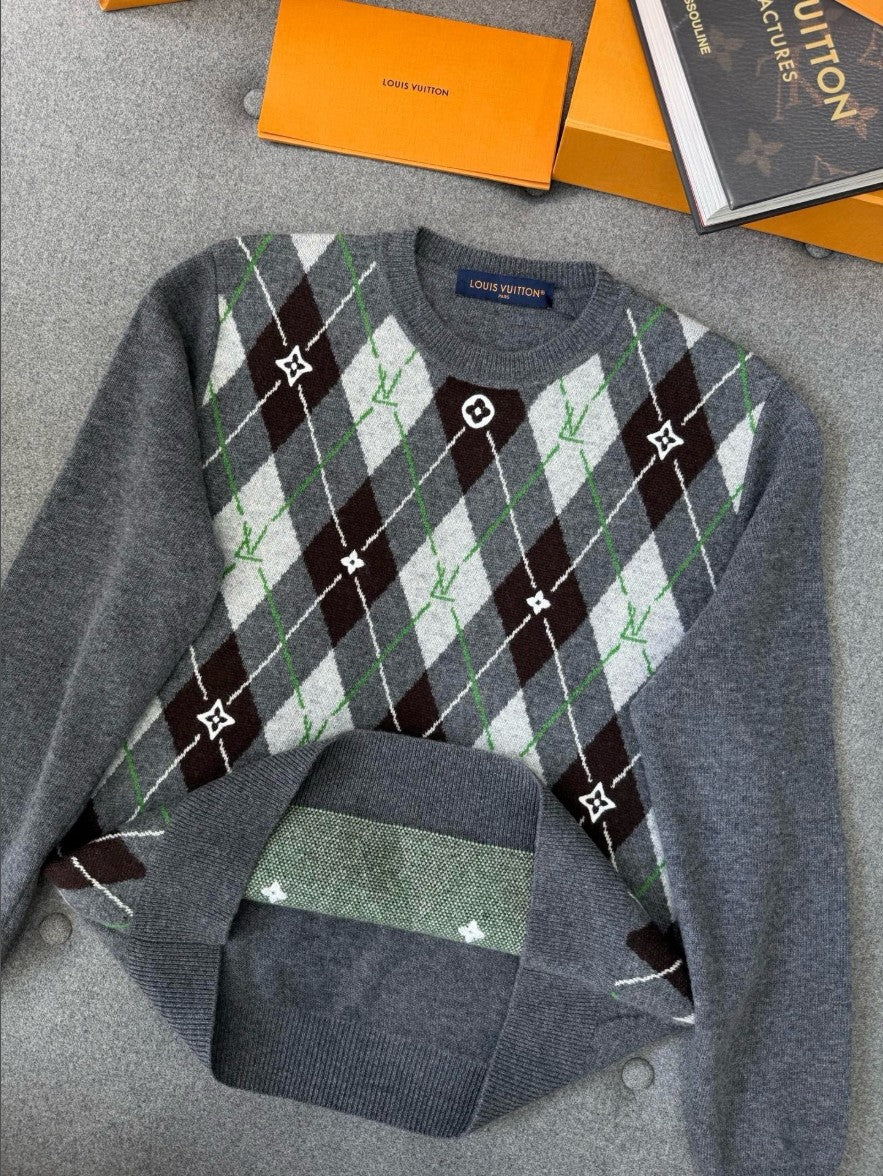 루이비통 LV 로고 아가일 크루넥 니트