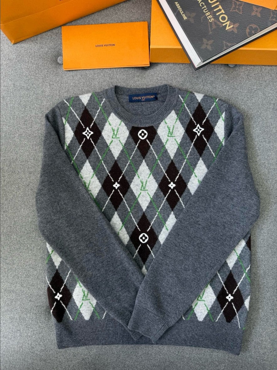 루이비통 LV 로고 아가일 크루넥 니트