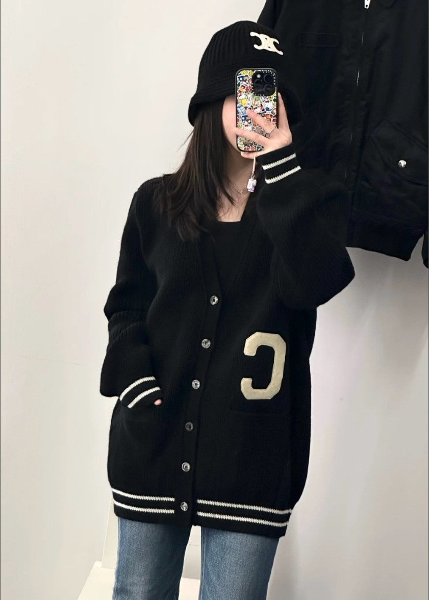 셀린느 파리스 로고 울 가디건