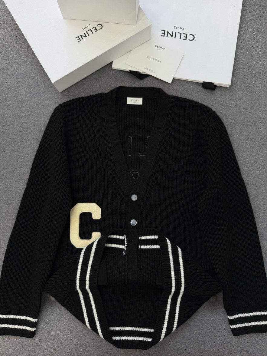셀린느 파리스 로고 울 가디건