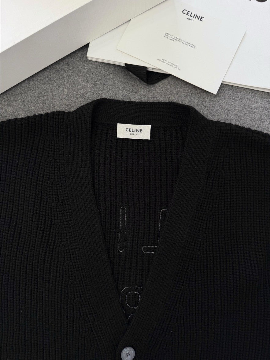 셀린느 파리스 로고 울 가디건
