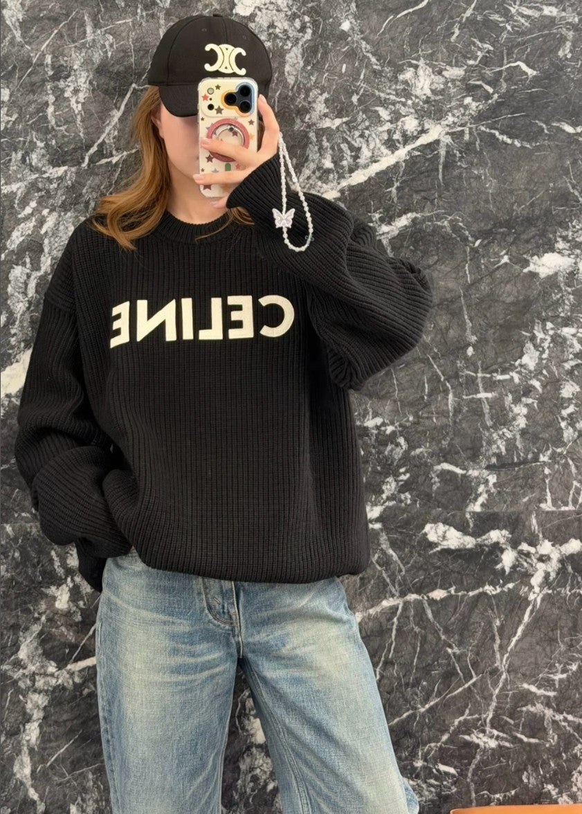 셀린느 레터링 로고 오버핏 풀오버 니트