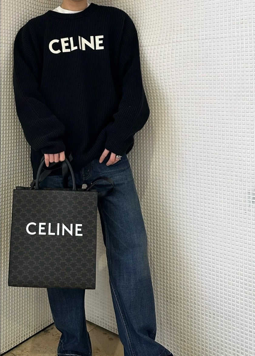 셀린느 레터링 로고 오버핏 풀오버 니트
