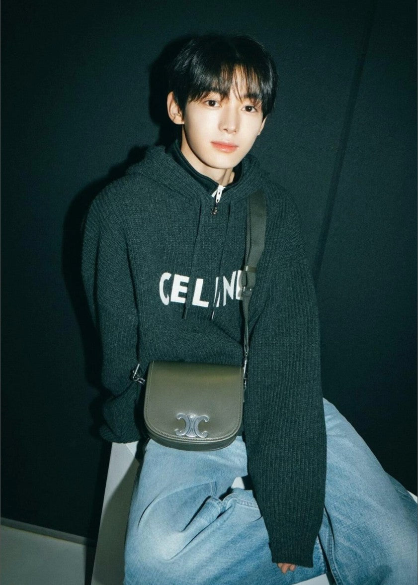 셀린느 레터링 로고 오버핏 울 후드 니트