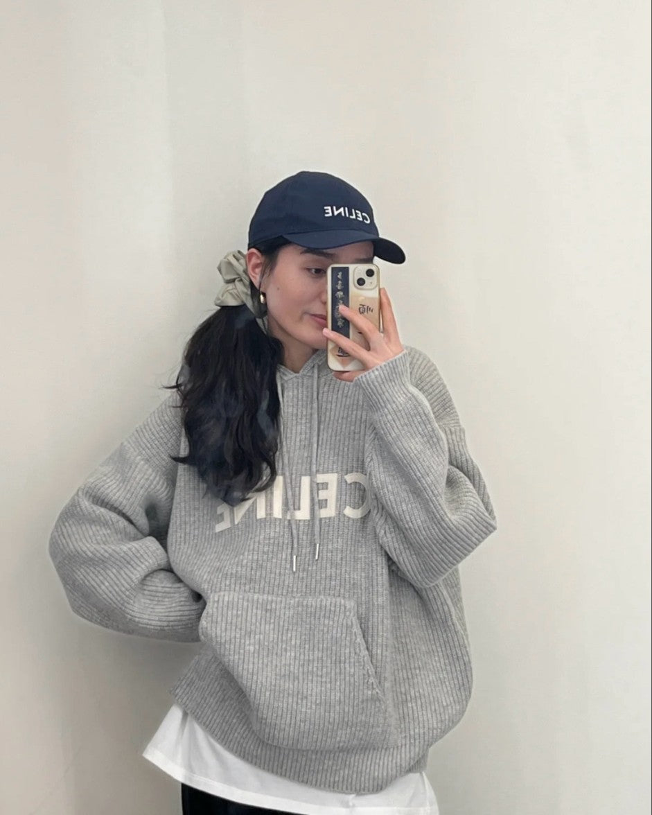 셀린느 레터링 로고 오버핏 울 후드 니트