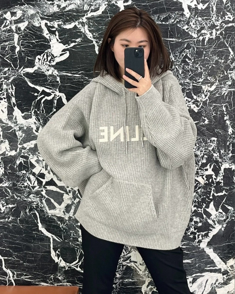 셀린느 레터링 로고 오버핏 울 후드 니트