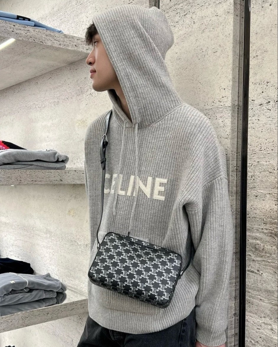 셀린느 레터링 로고 오버핏 울 후드 니트