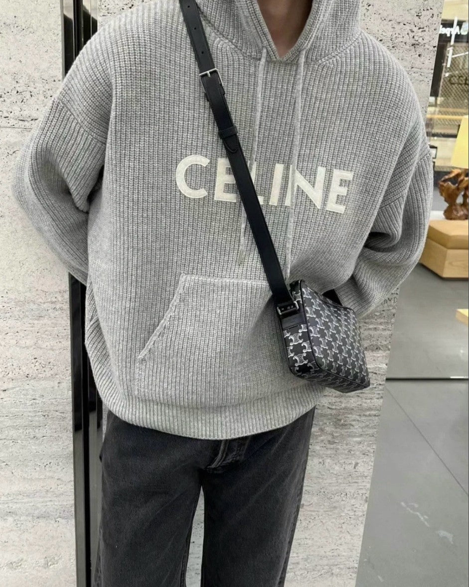 셀린느 레터링 로고 오버핏 울 후드 니트
